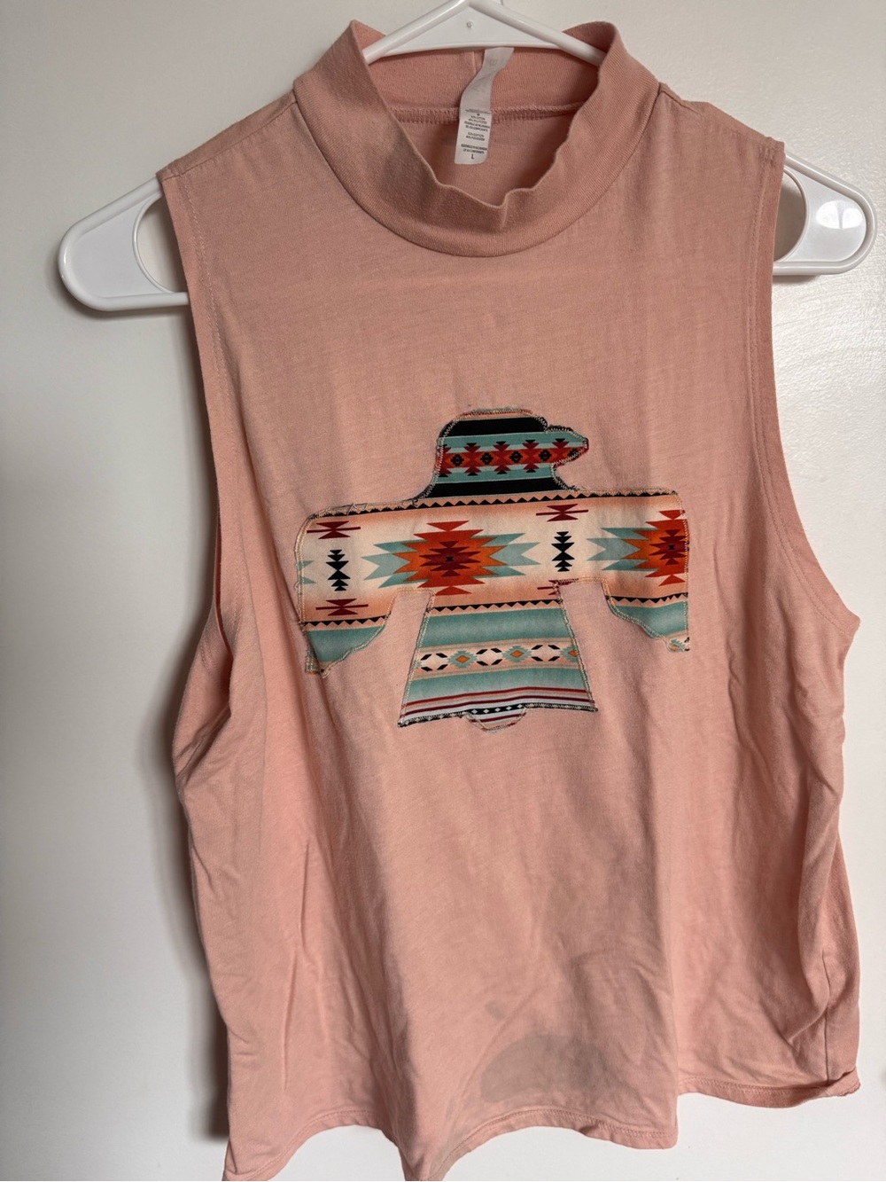 Bella + Canvas Texas Pink Geometric Sleeveless Mock Neck Western Tank Top L